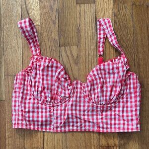 Colsie Red and White Gingham Longline Bra Top Size Large